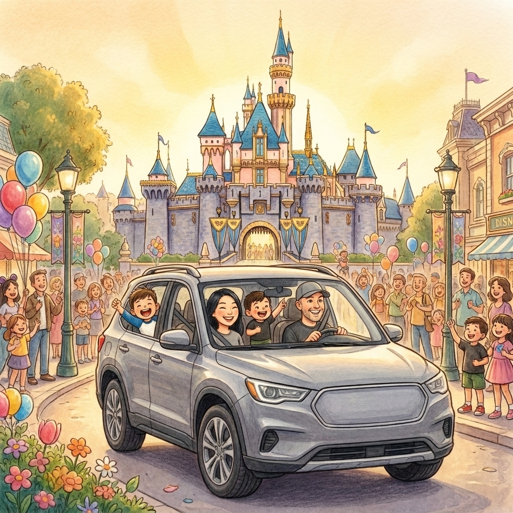 A page from The Big Road: the family arriving at a castle