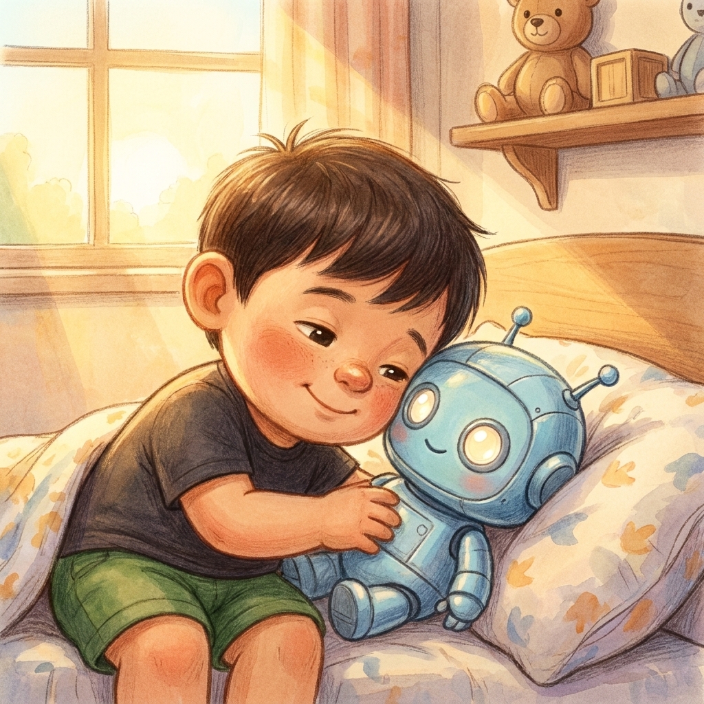 A child asleep with his storybook toy